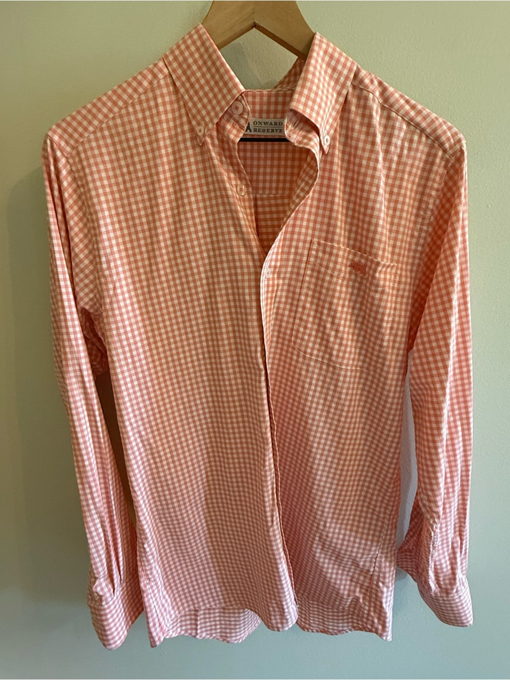 Onward Reserve Tailored Fit Performance Shirt Men S Coral Gingham Stretch - Picture 2 of 6